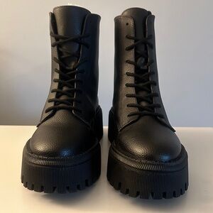 Arezzo | Women's Lug Sole Maya Chunky Boots, Black (Size 6.5M)